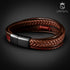 Uniqal Lederarmband braun geflochten mit rotem Detail gravierbar Unisex Armband für Männer und Frauen